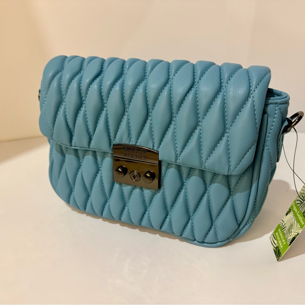 Badgley Mischka Teal Quilted Crossbody Bag - Picture 6 of 7